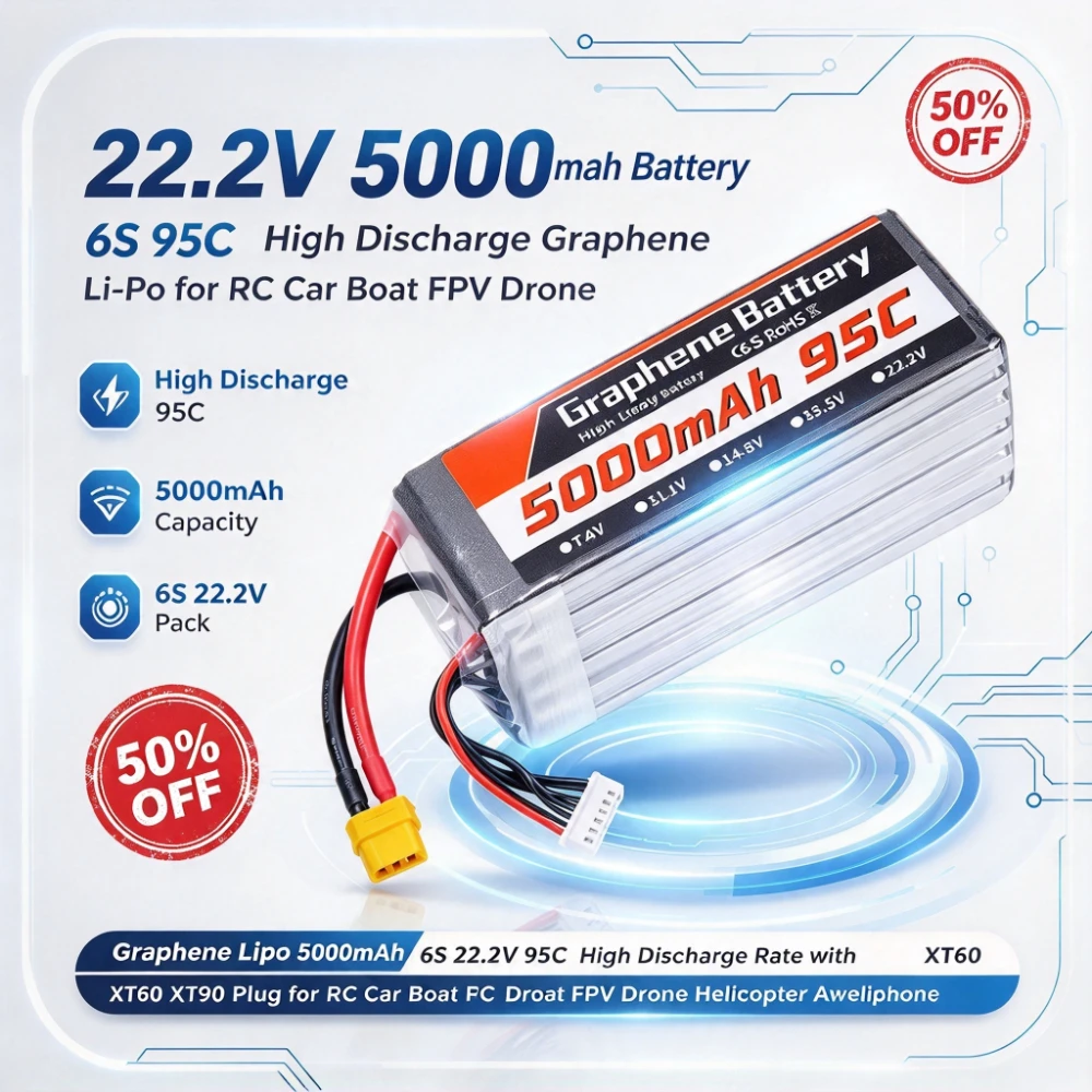 Bateria Lipo de Grafeno 5000mA - 6S Lipo Battery 22.2V 5000Mah avaliação e preço