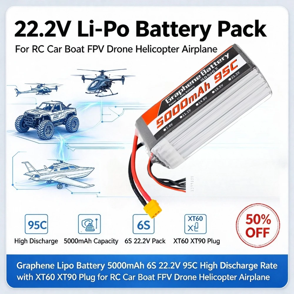 Bateria Lipo de Grafeno 5000mA - 6S Lipo Battery 22.2V 5000Mah avaliação e preço