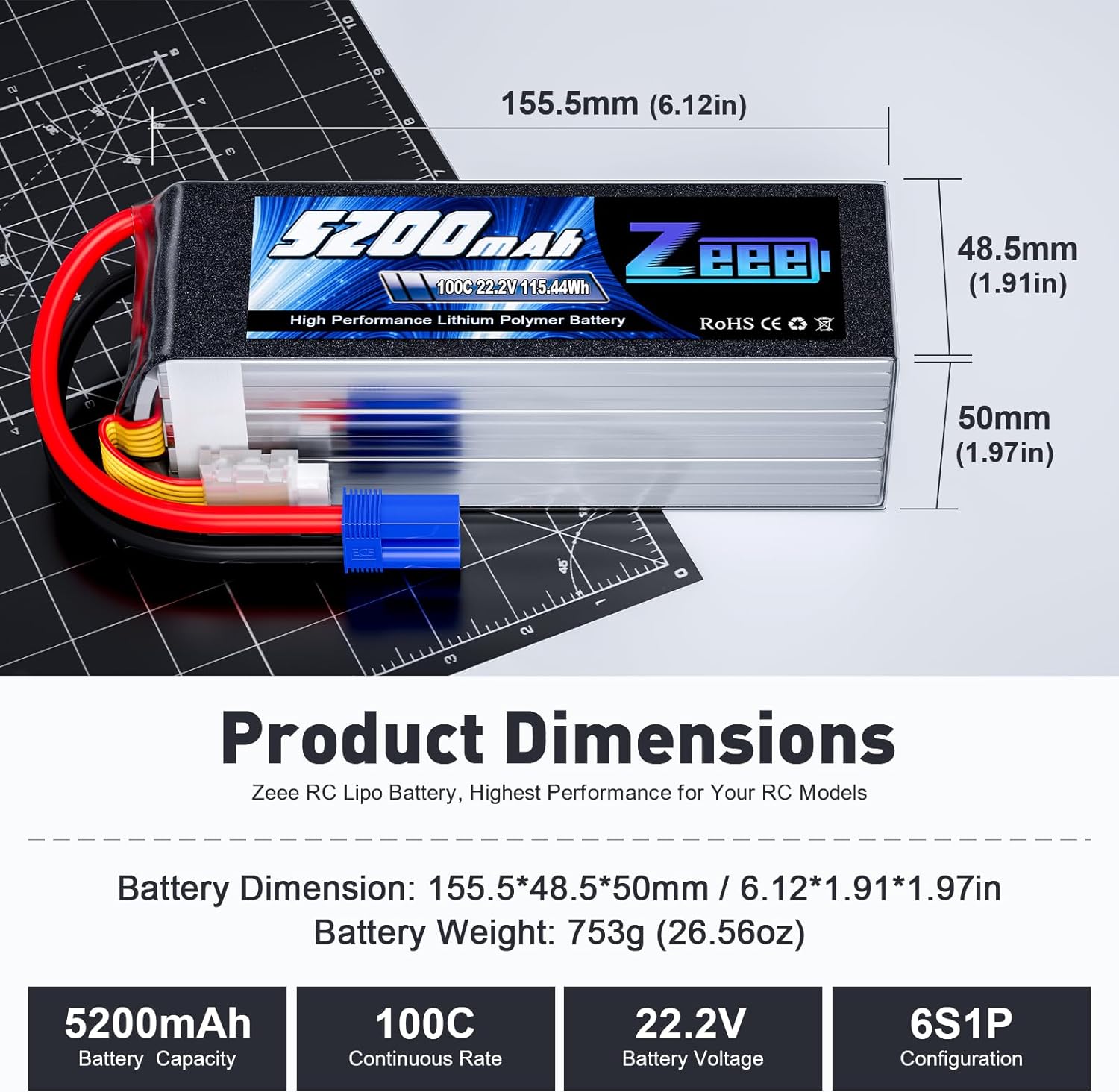 Zeee-Bateria Lipo para Carro R - 6S Lipo Battery 22.2V 5000Mah avaliação e preço